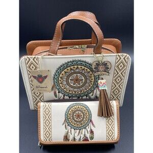 Purse Handbag Cross Body Tote Leather Dream Catcher Hand Made  Artisanal 2pc